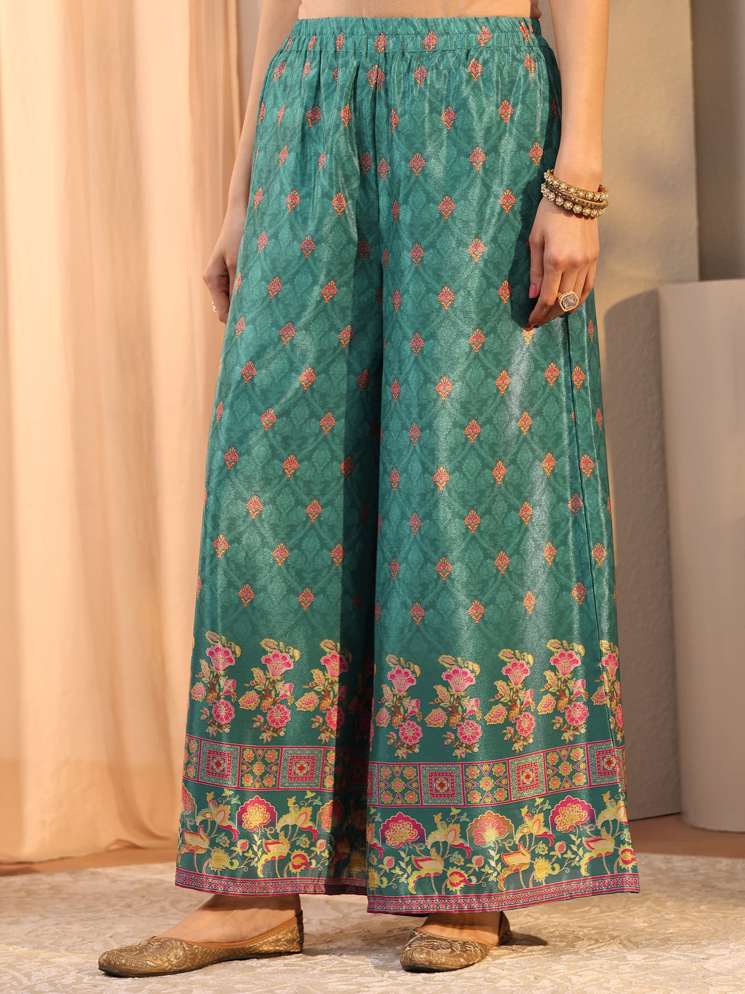  Green Printed Chinon Straight Suit Set With Dupatta 