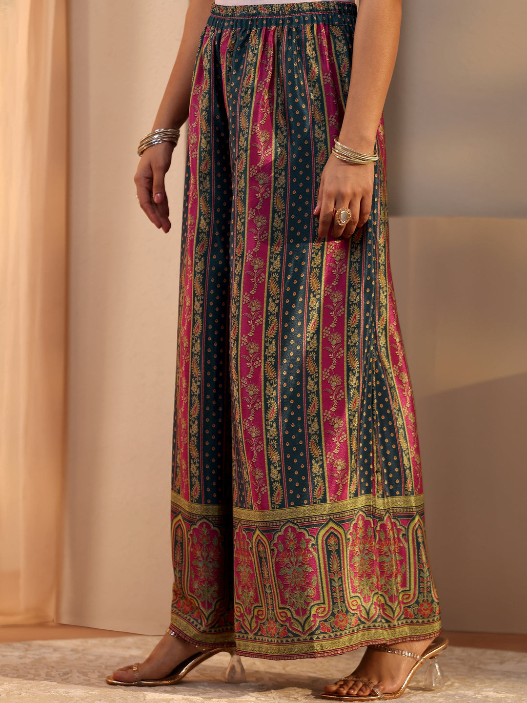  Blue Printed Chinon Palazzo Suit Set With Dupatta 