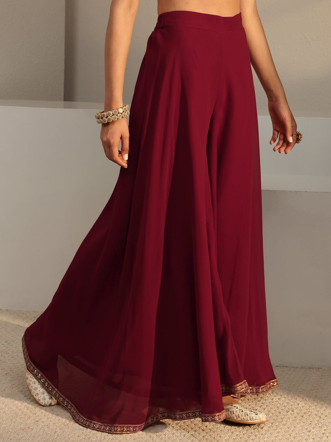  Libas Art Maroon Embellished Georgette Anarkali Suit Set With Dupatta 