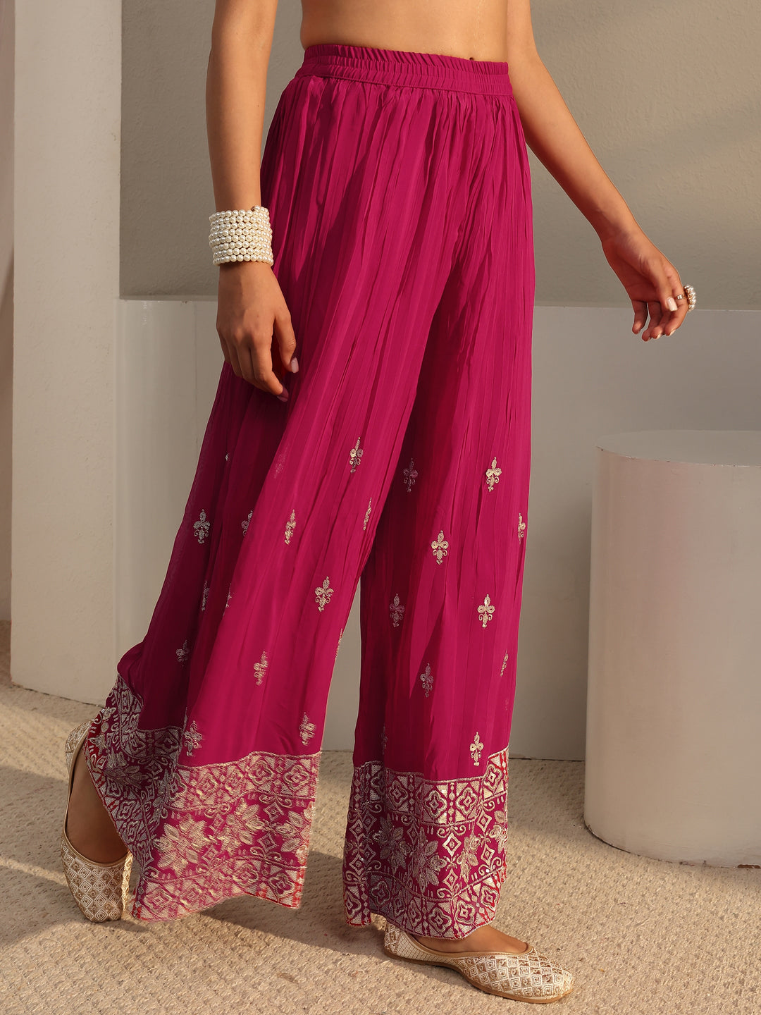  Libas Art Pink Bandhani Printed Georgette Palazzo Suit Set With Dupatta 
