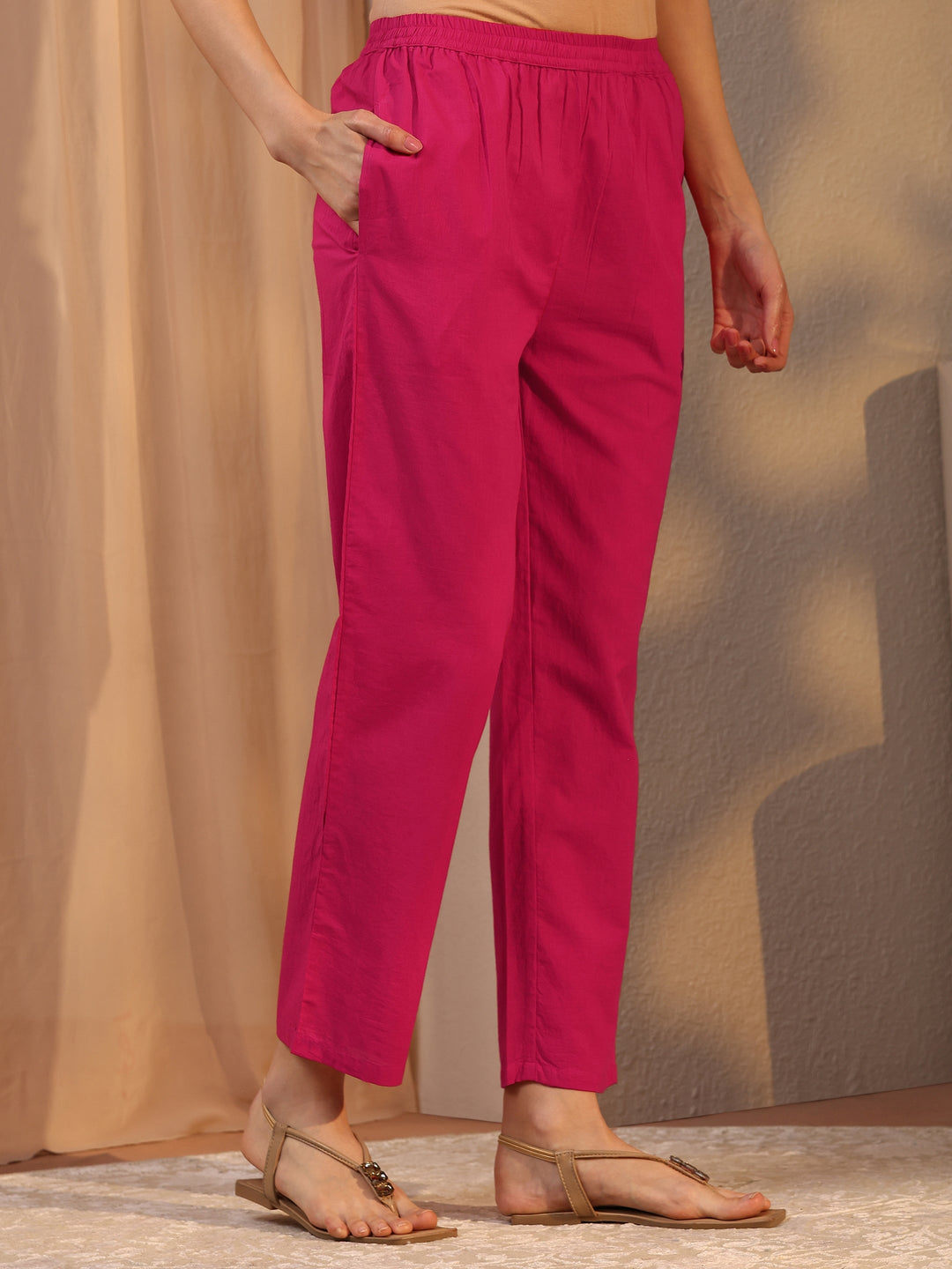  Pink Floral Printed Cotton Straight Kurta Set 