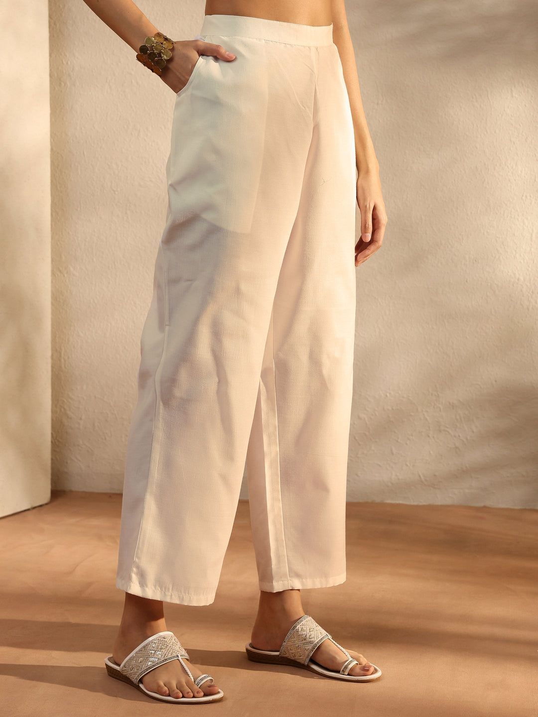  White Floral Printed Cotton Blend Straight Suit Set With Dupatta 