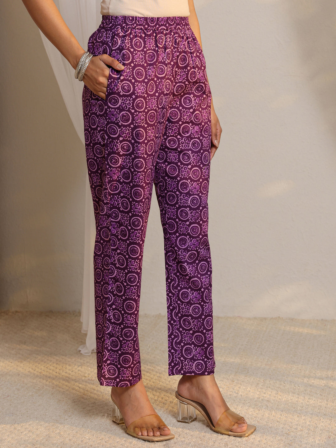  Purple Floral Printed Cotton Straight Suit Set With Dupatta 