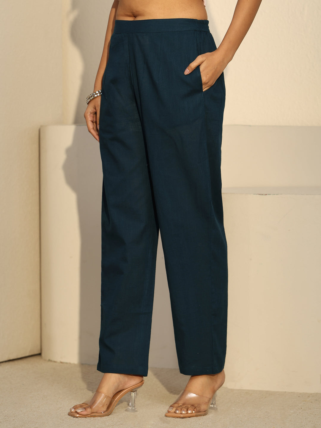  Libas Teal Blue Cotton A-line Kurta Set 
