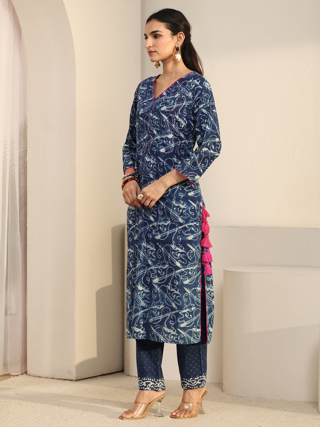  Libas Blue Abstract Printed Cotton Straight Suit Set 