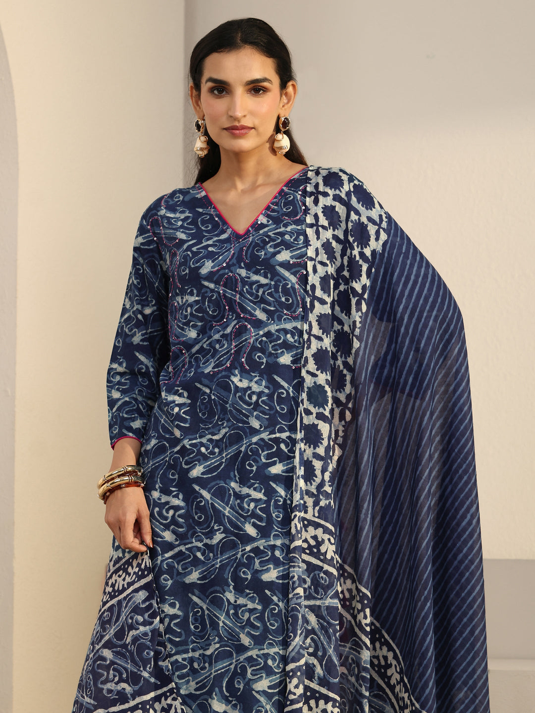  Libas Blue Abstract Printed Cotton Straight Suit Set 