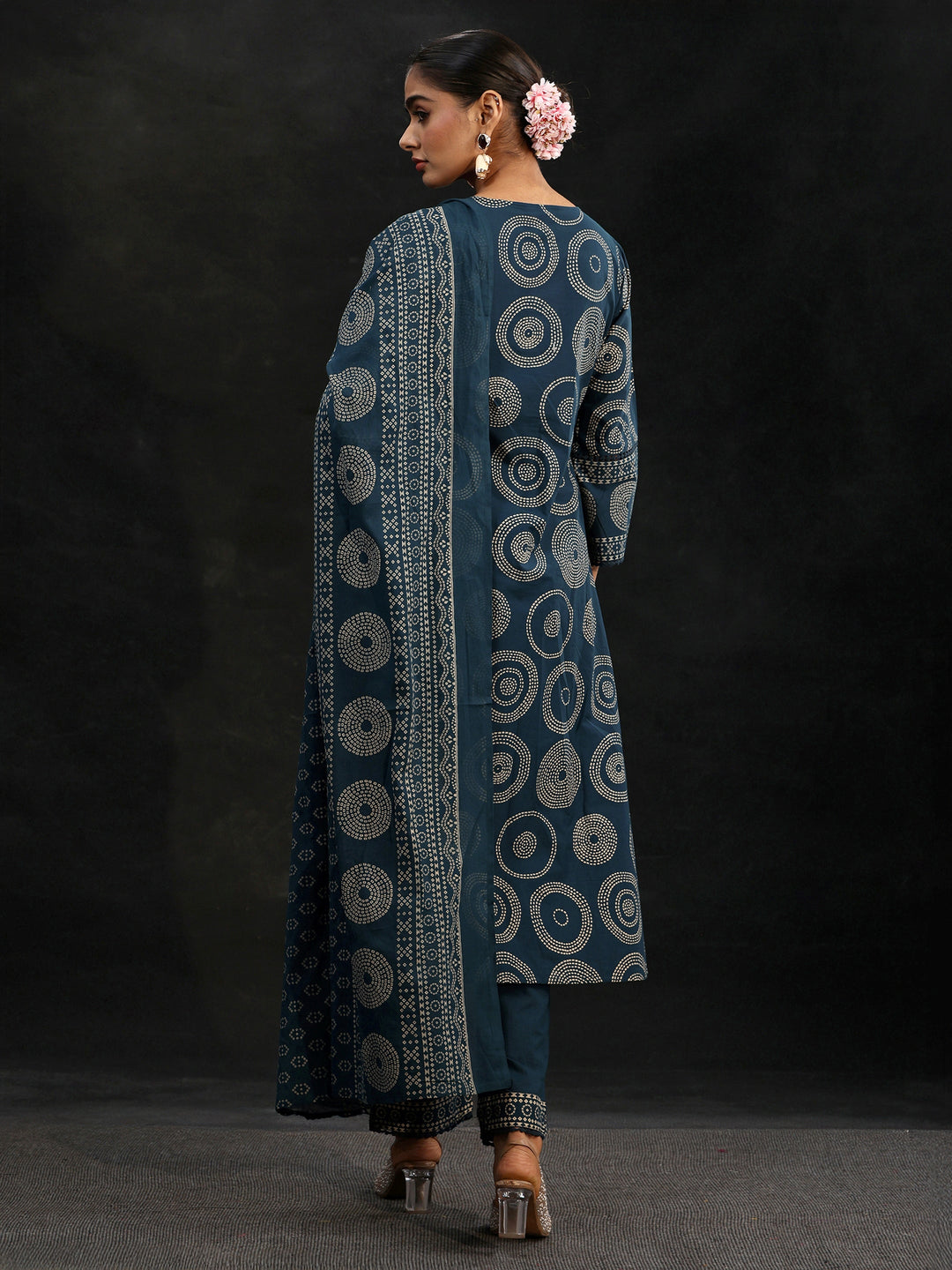  Libas Indigo Blue Bandhani Cotton Straight Suit Set 