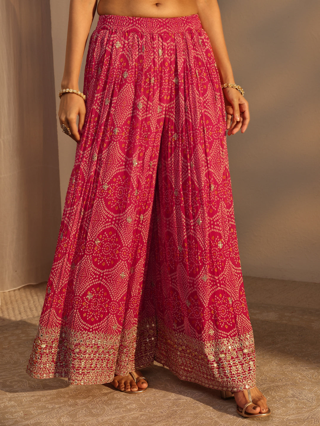  Libas Art Pink Bandhani Printed Chinon Straight Suits Set With Dupatta 