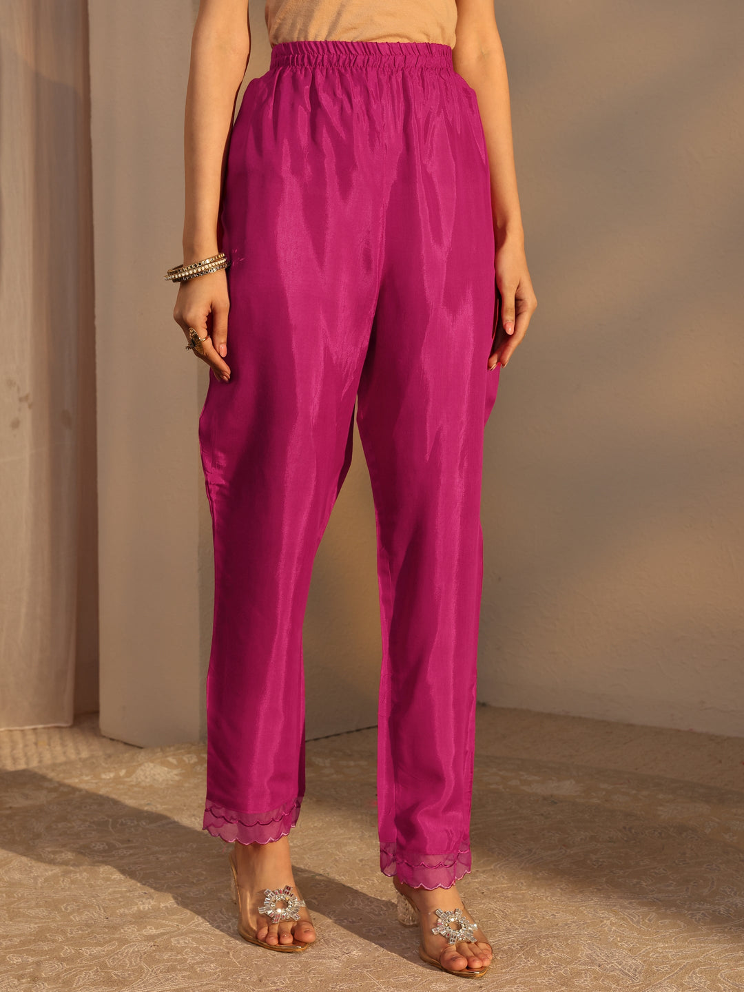  Pink Floral Embroidered Organza A-Line Suits Set With Dupatta 