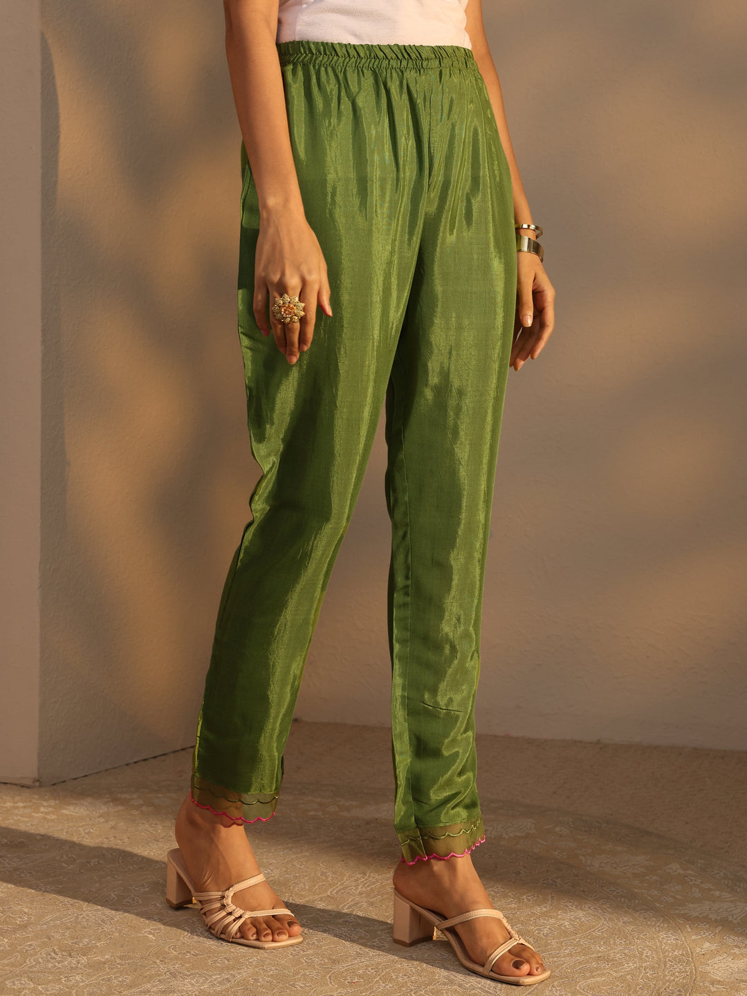  Green Floral Embroidered Organza A-Line Suits Set With Dupatta 