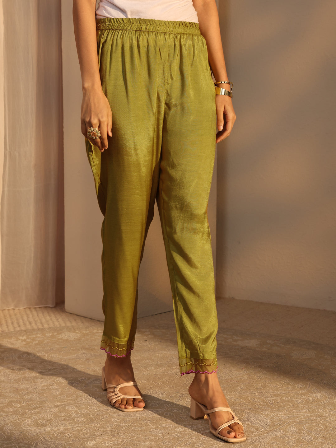  Green Floral Embroidered Organza A-Line Suits Set With Dupatta 