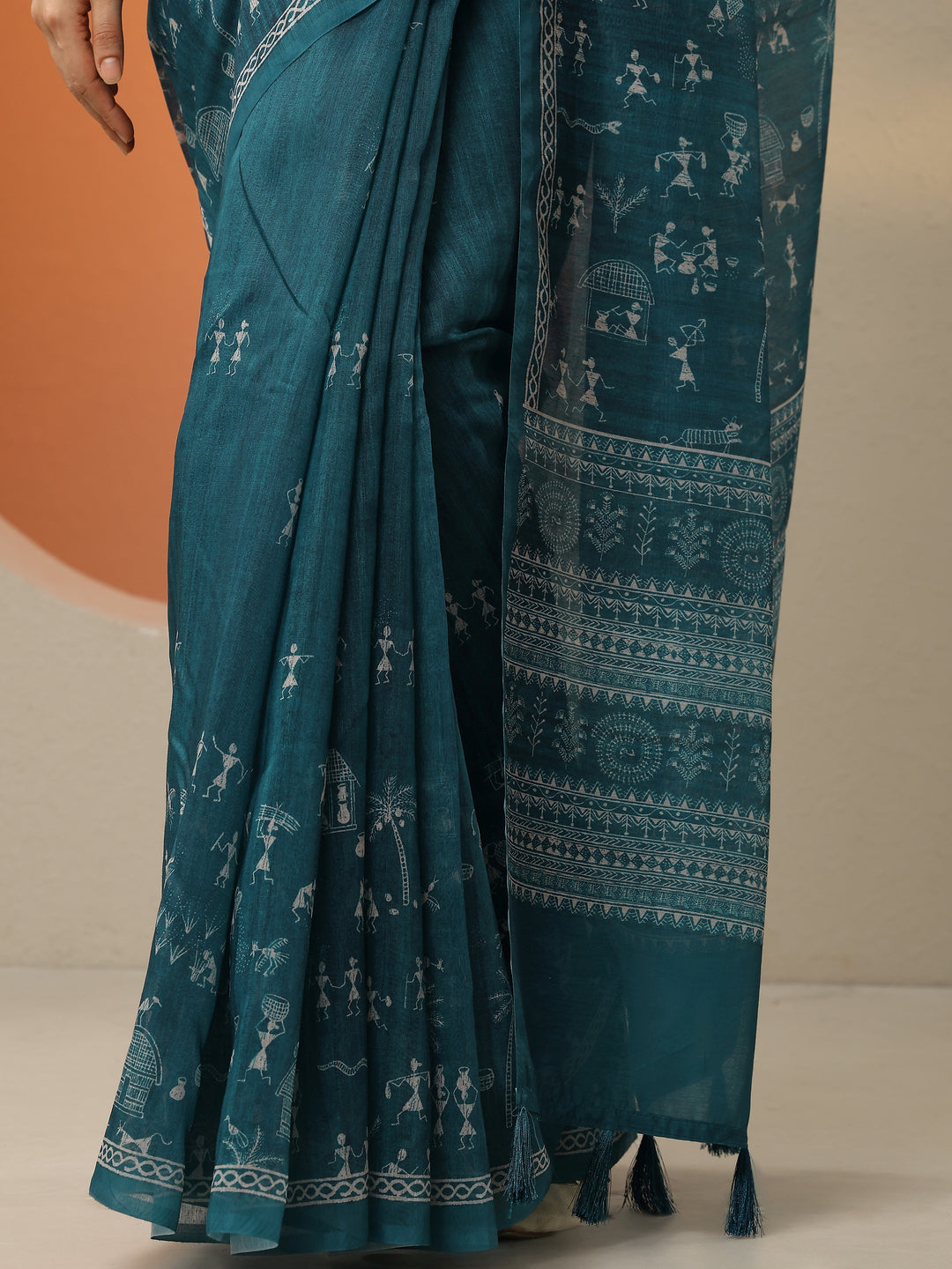  Blue Printed Silk Blend Saree With Unstitched Blouse Picece 