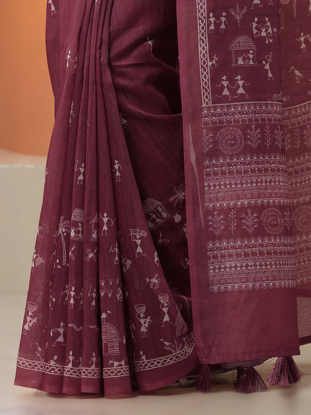  Red Printed Silk Blend Saree With Unstitched Blouse Piece 