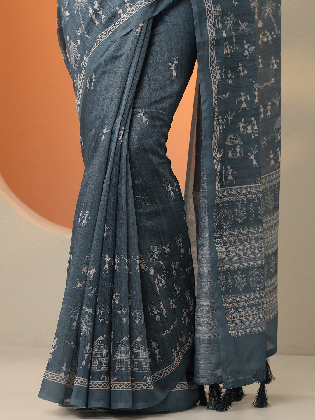  Grey Printed Silk Blend Saree With Unstitched Blouse Picece 