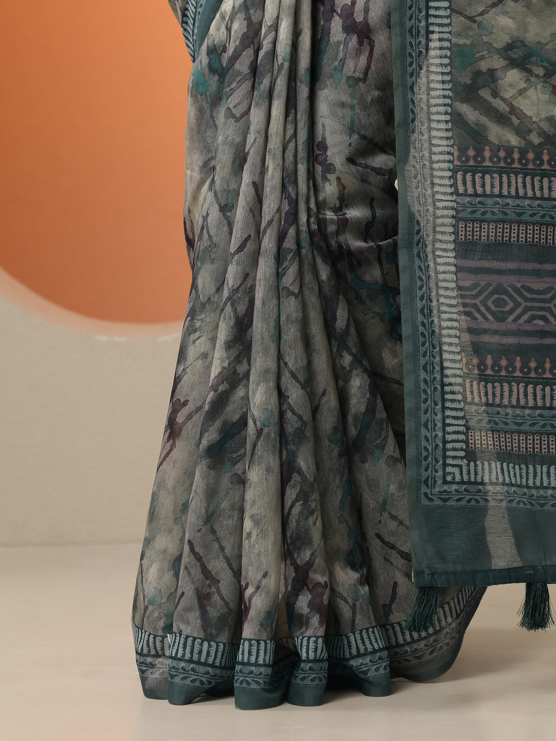  Blue Printed Silk Blend Saree With Unstitched Blouse Picece 