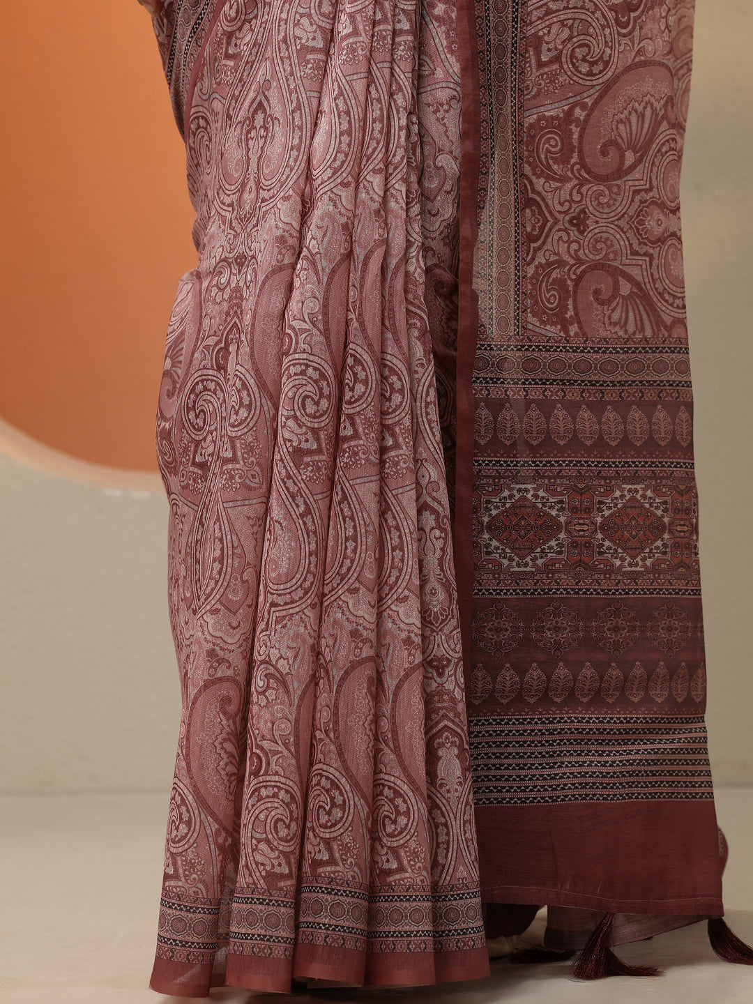  Pink Printed Silk Blend Saree With Unstitched Blouse Picece 