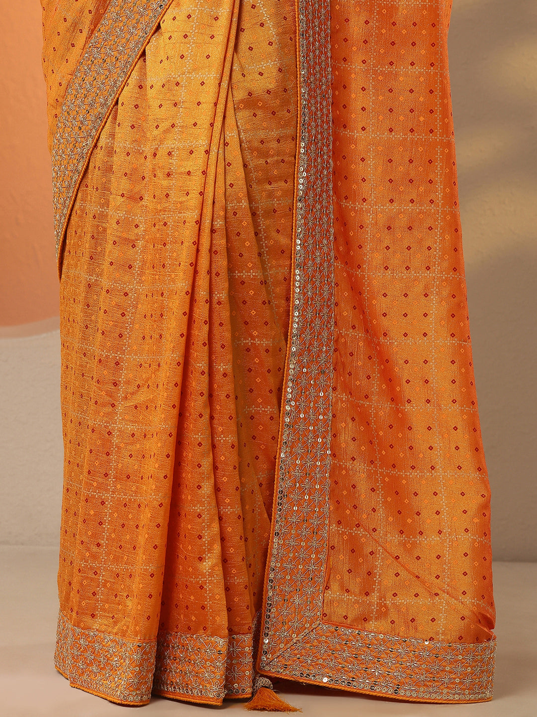  Mustard Bandhani Printed Silk Blend Saree With Unstitched Blouse Piece 