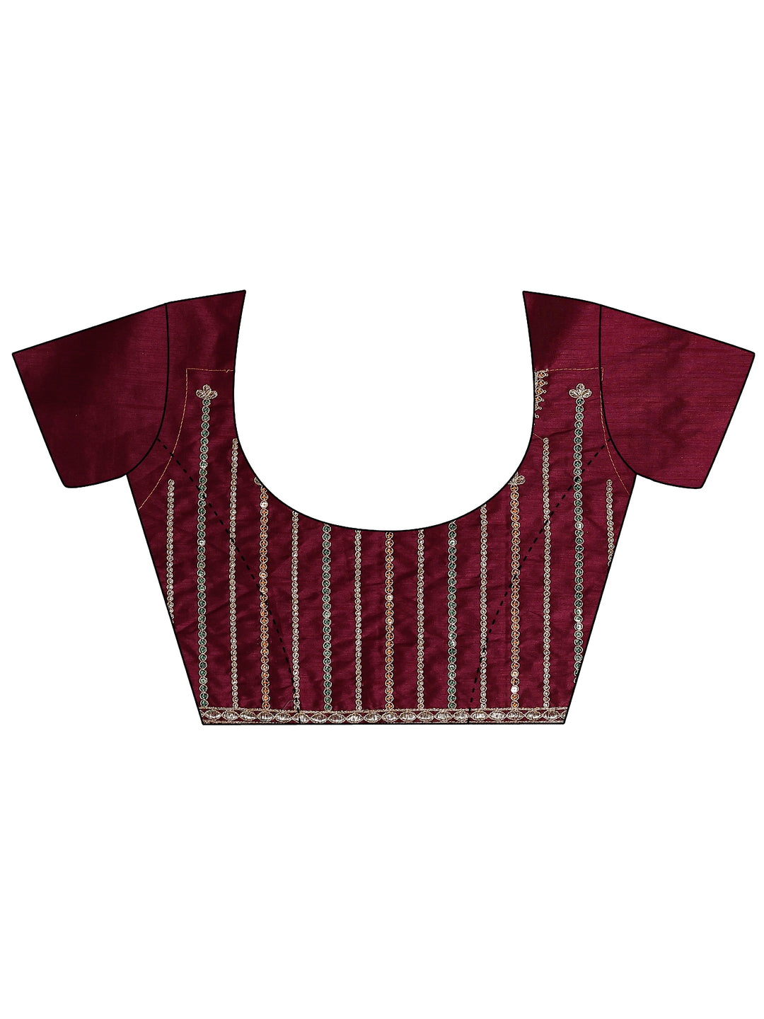  Burgundy Printed Silk Blend Saree With Unstitched Blouse Piece 