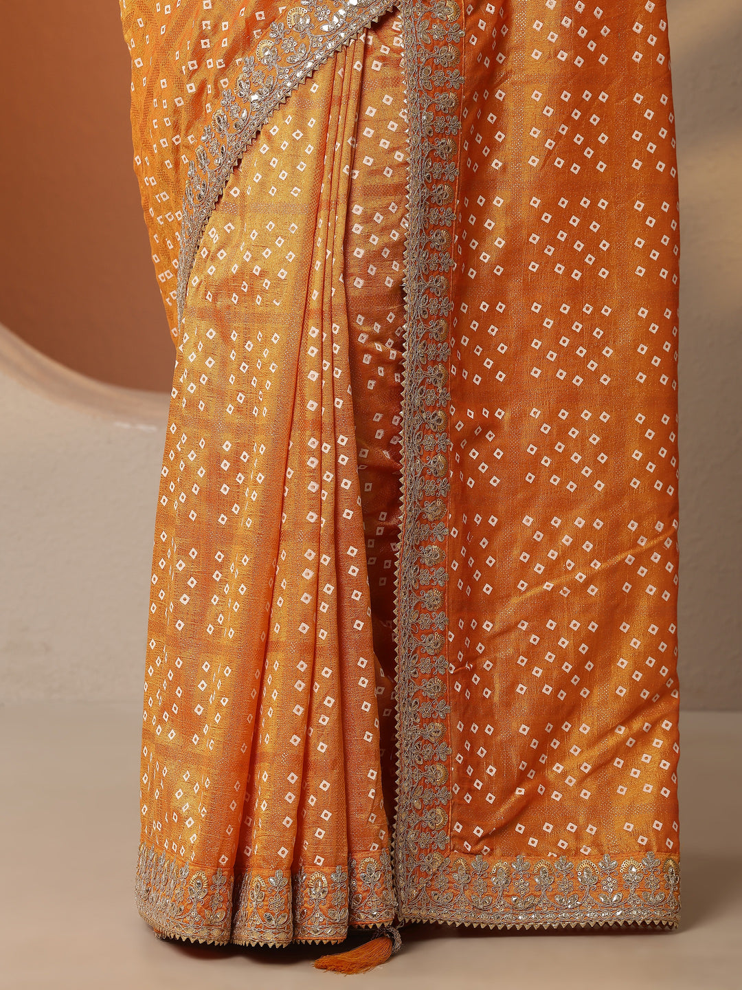  Mustard Bandhani Printed Silk Blend Saree With Unstitched Blouse Piece 