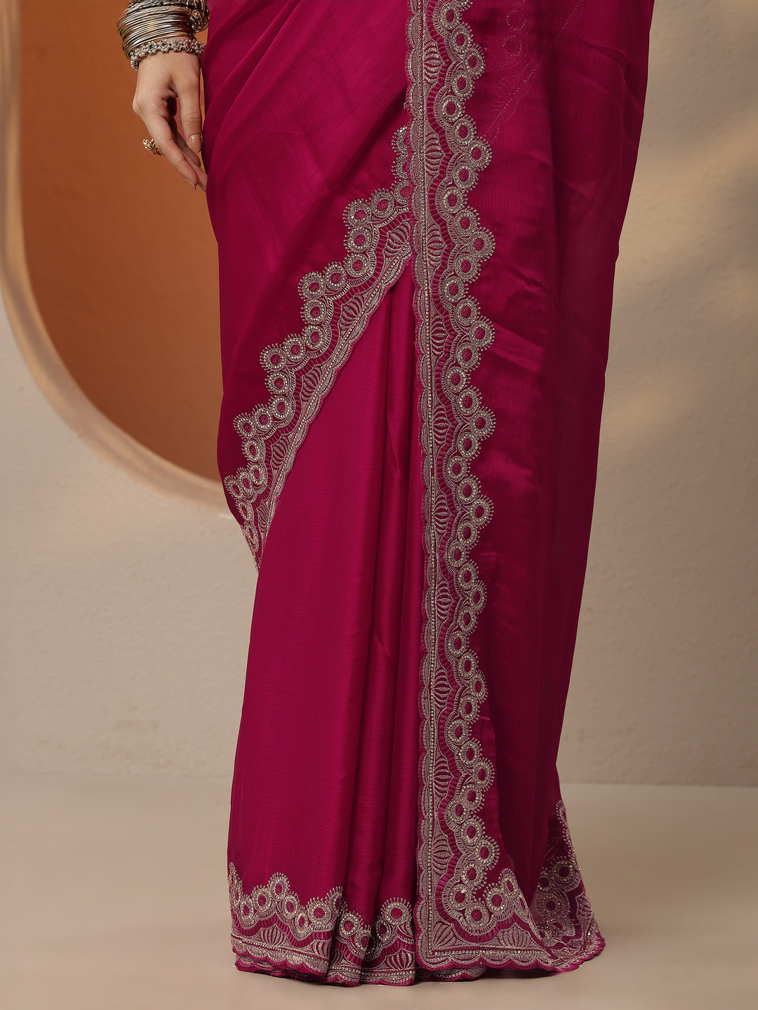  Pink Solid Chiffon Saree With Unstitched Blouse Piece 