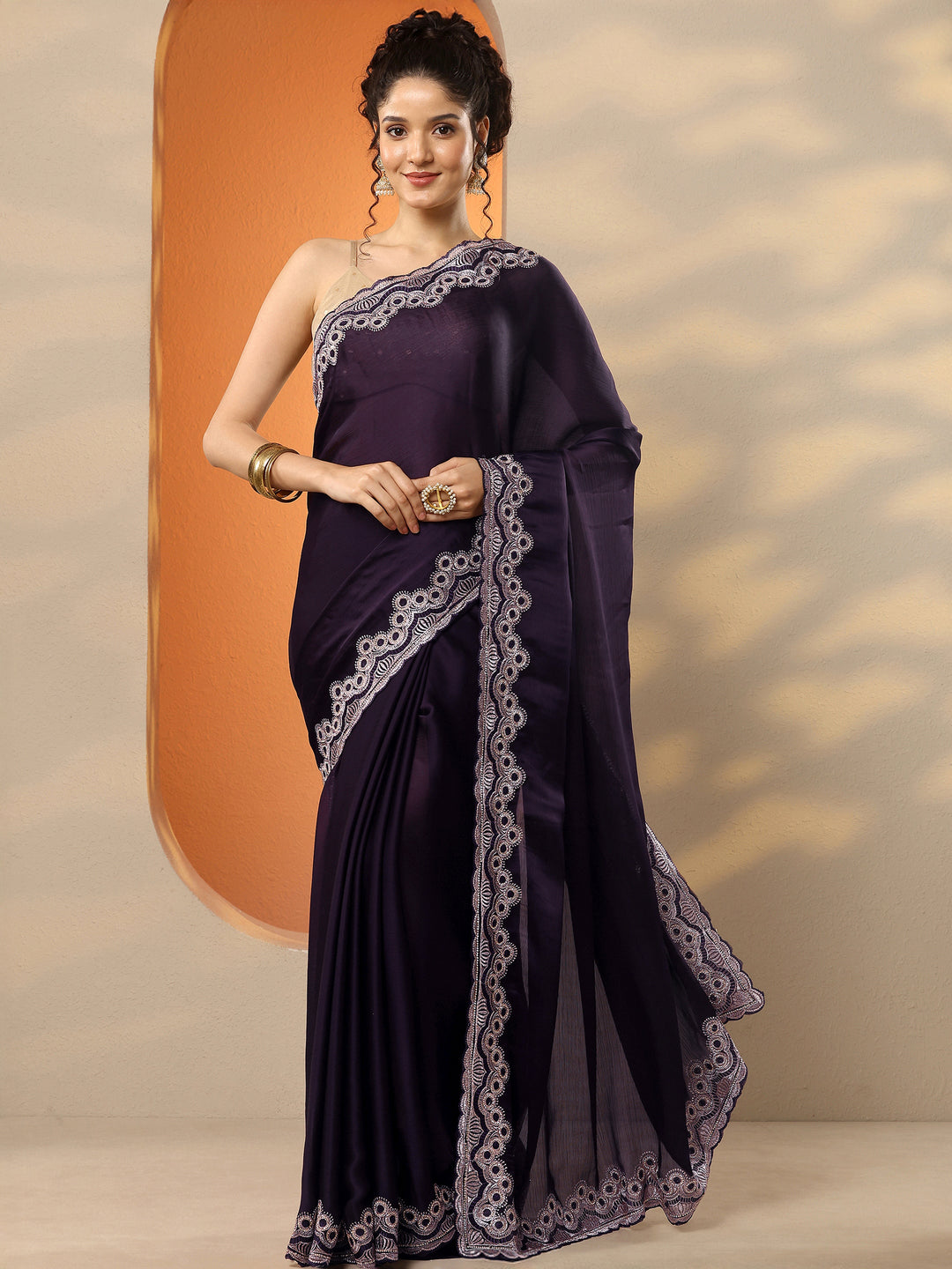  Burgundy Solid Chiffon Saree With Unstitched Blouse Piece 