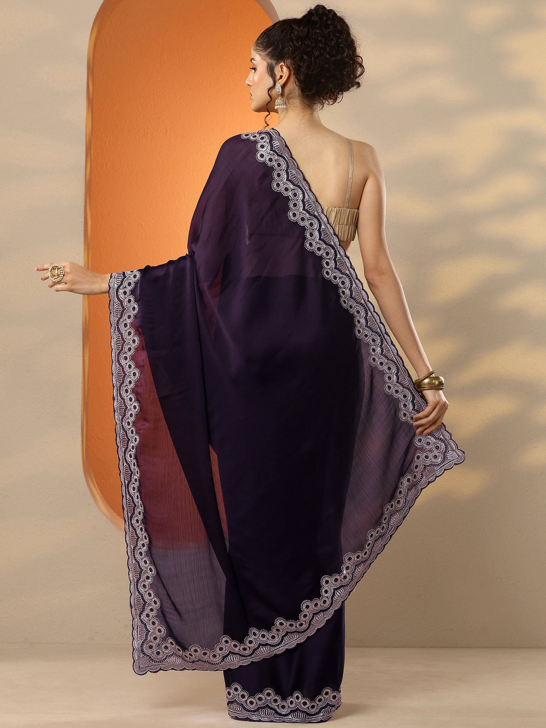  Burgundy Solid Chiffon Saree With Unstitched Blouse Piece 