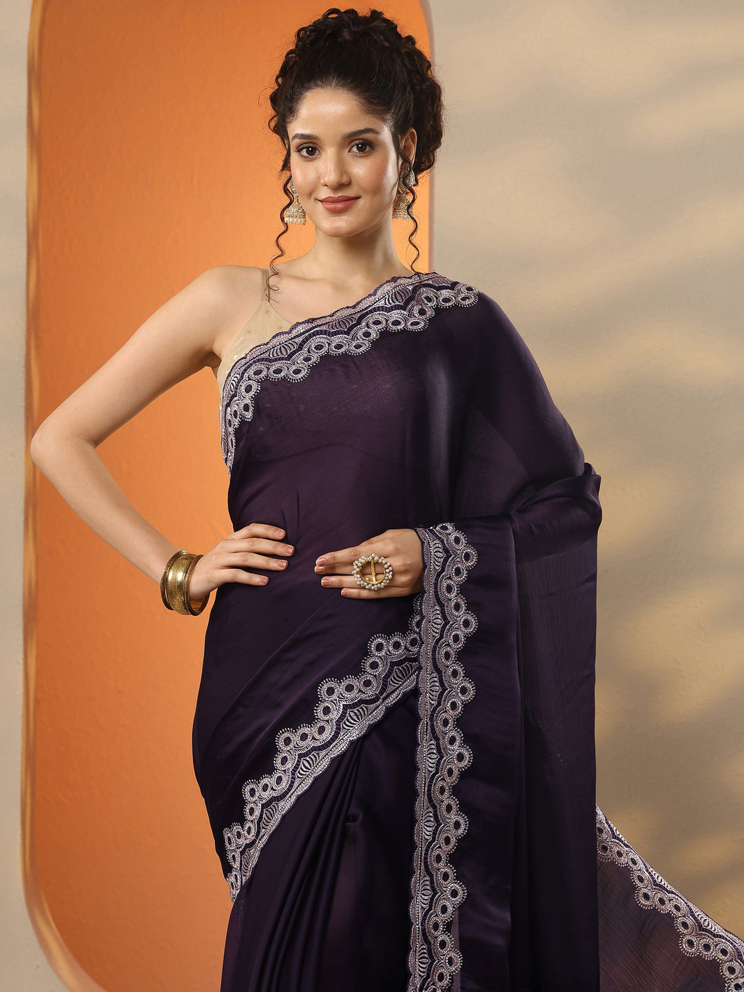  Burgundy Solid Chiffon Saree With Unstitched Blouse Piece 