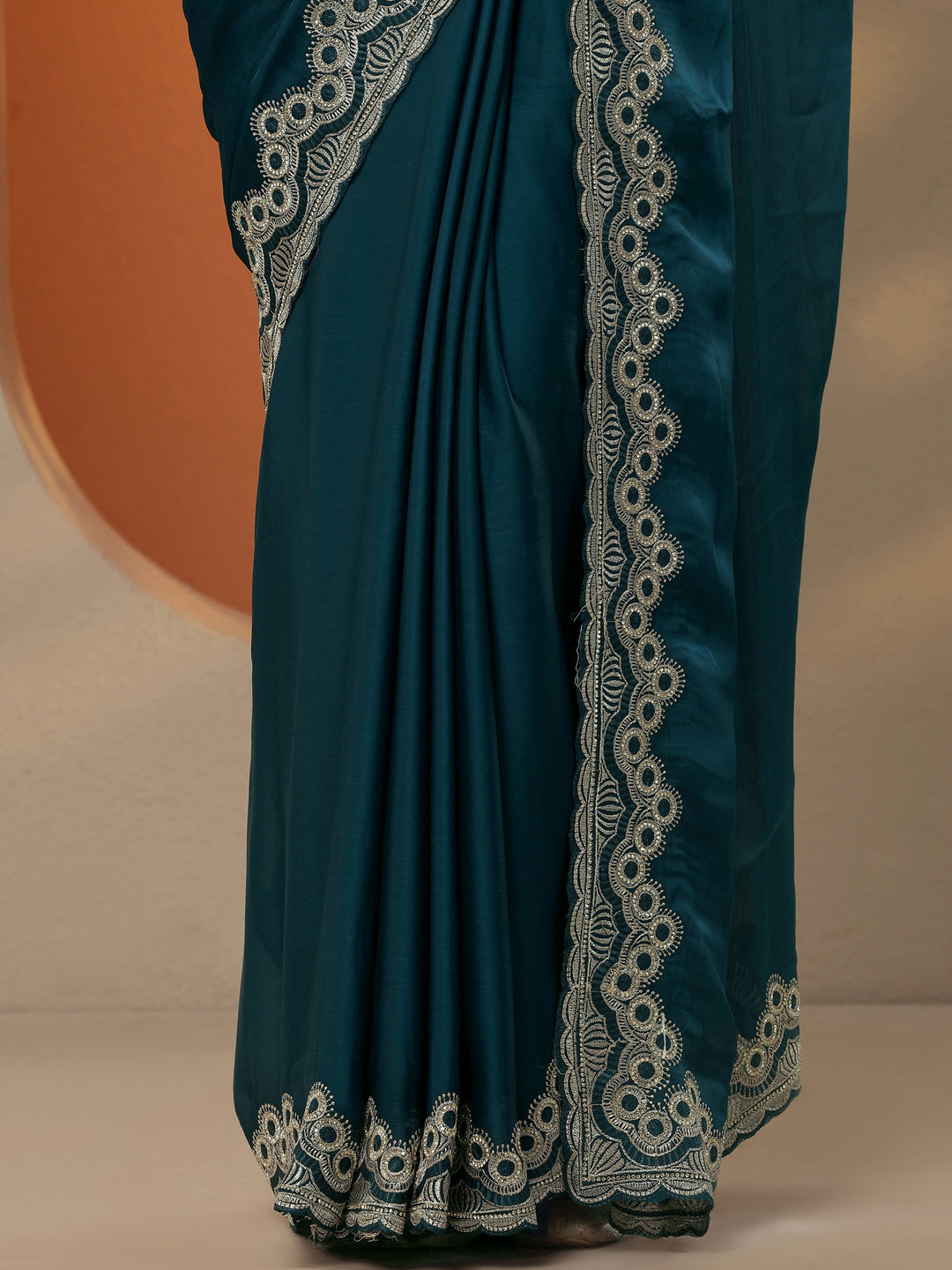  Blue Solid Chiffon Saree With Unstitched Blouse Piece 