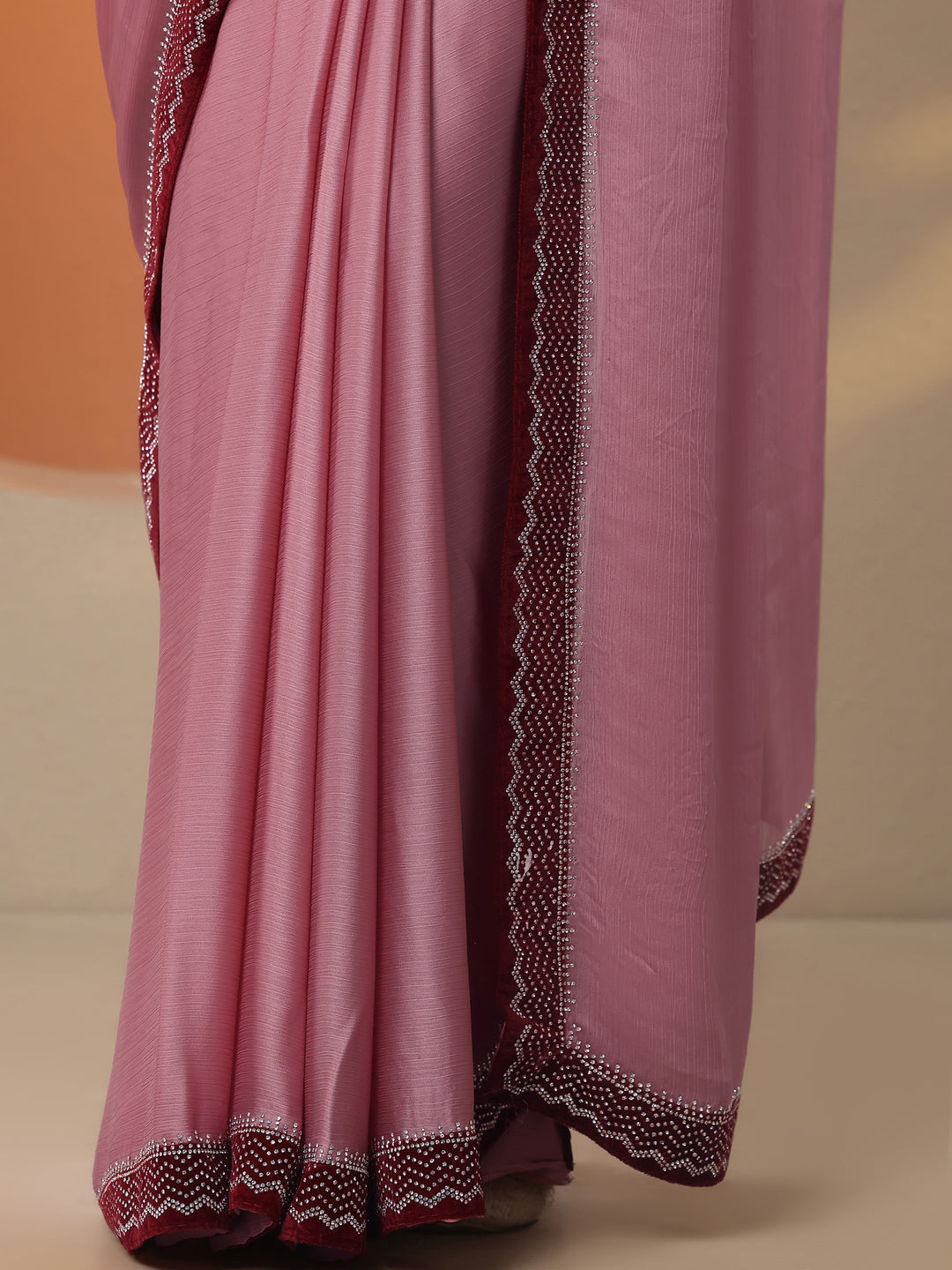  Pink Solid Chiffon Saree With Unstitched Blouse Piece 