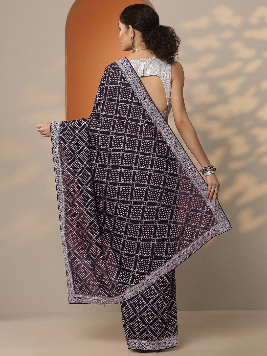  Purple Bandhani Printed Silk Blend Saree With Unstitched Blouse Piece 