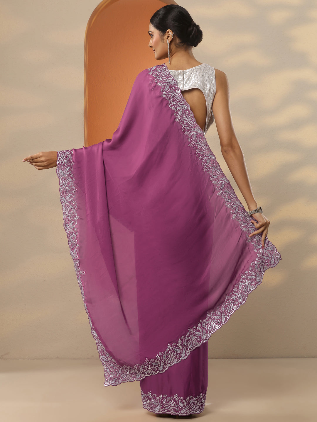  Mauve Solid Satin Saree With Unstitched Blouse Piece 