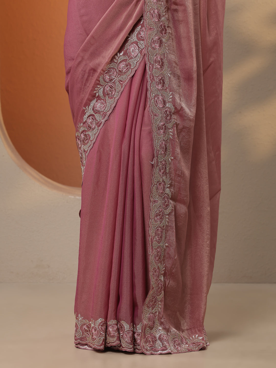  Pink Solid Organza Saree With Unstitched Blouse Piece 