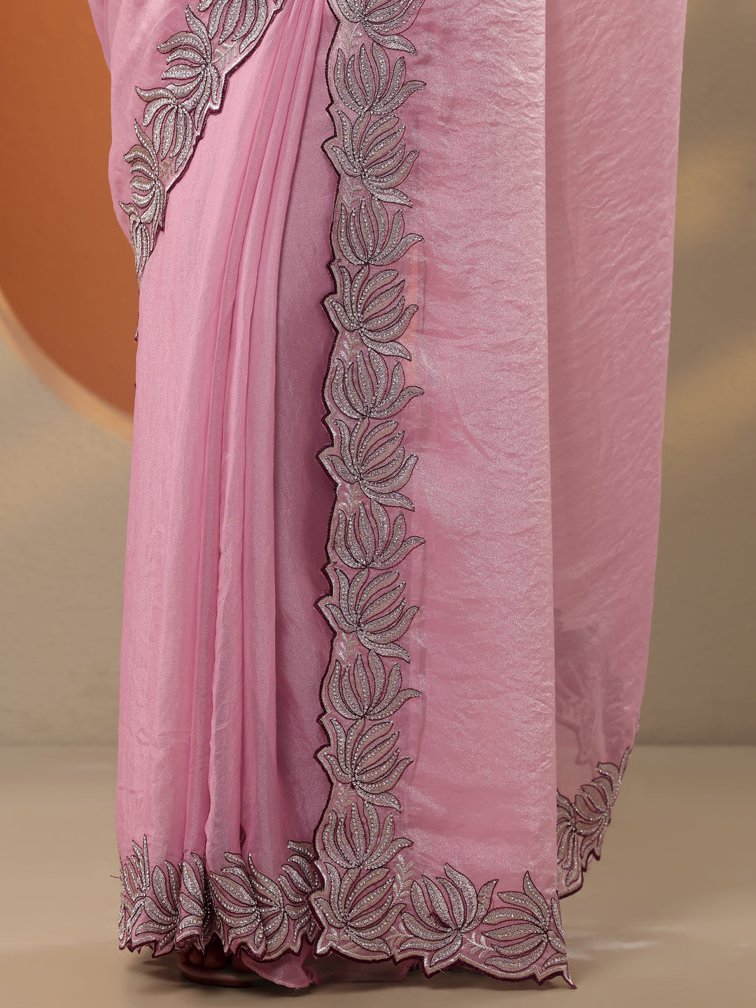  Pink Solid Organza Saree With Unstitched Blouse Piece 