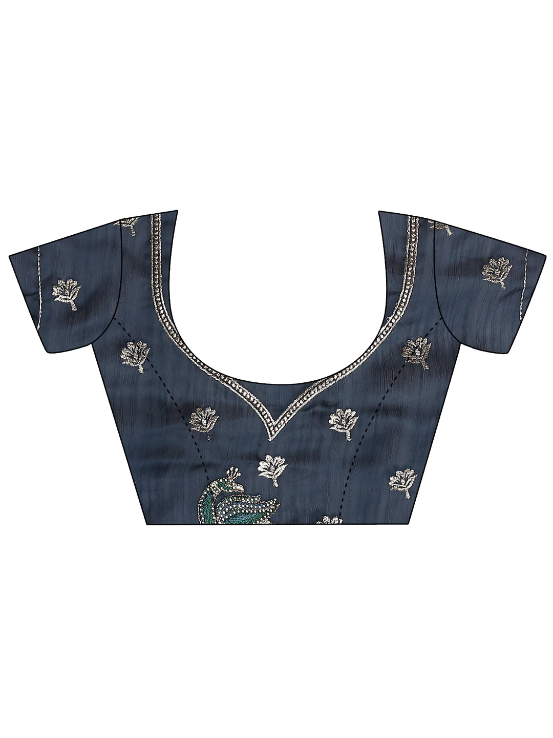  Navy Blue Solid Chiffon Saree With Unstitched Blouse Piece 