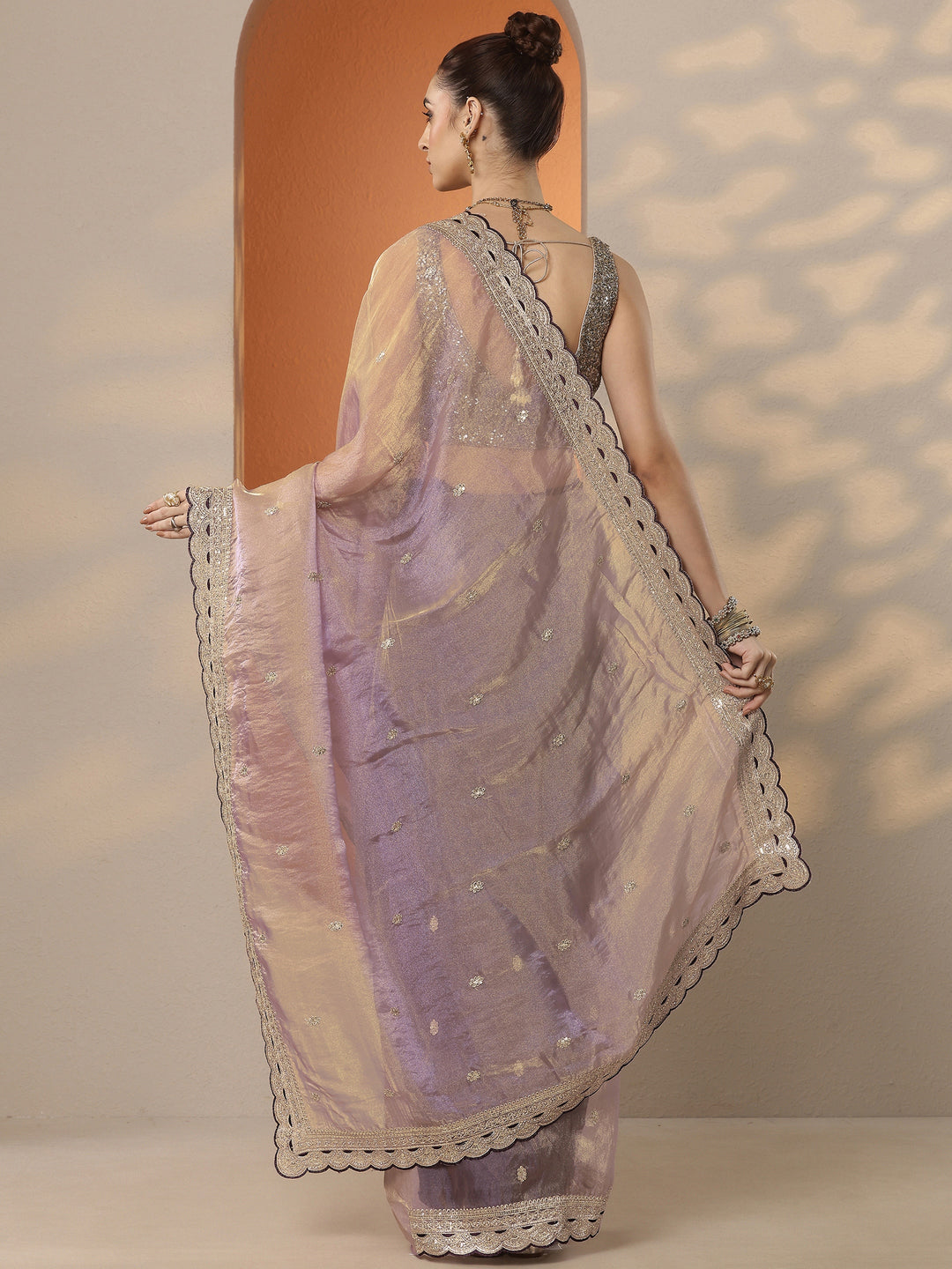  Lavender Embroidered Organza Saree With Unstitched Blouse Piece 