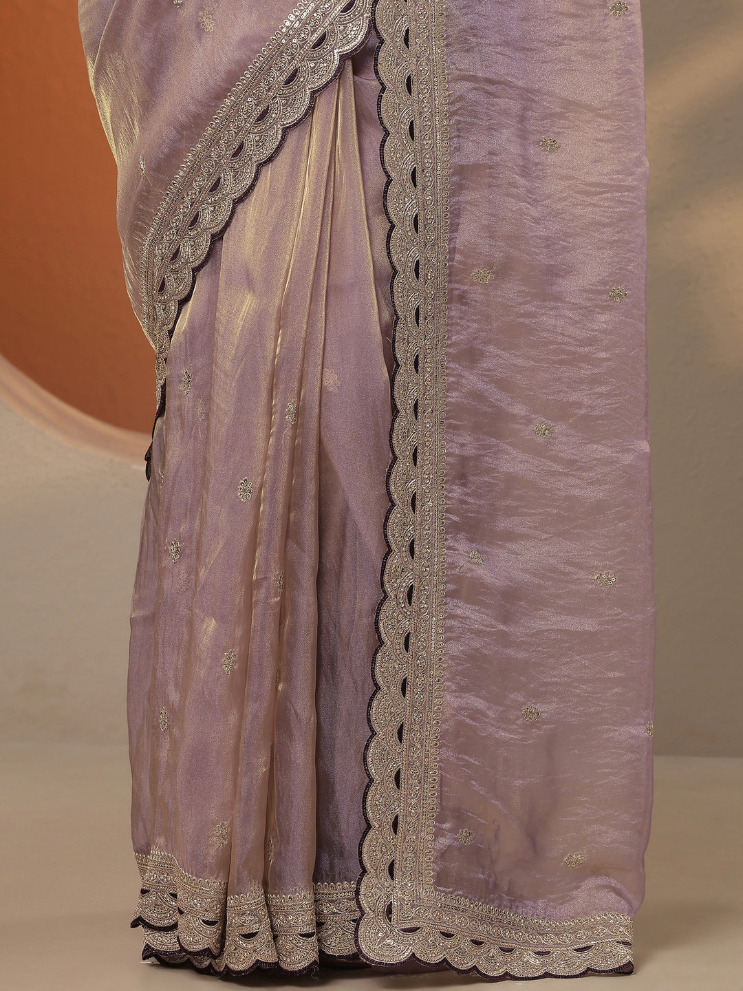  Lavender Embroidered Organza Saree With Unstitched Blouse Piece 