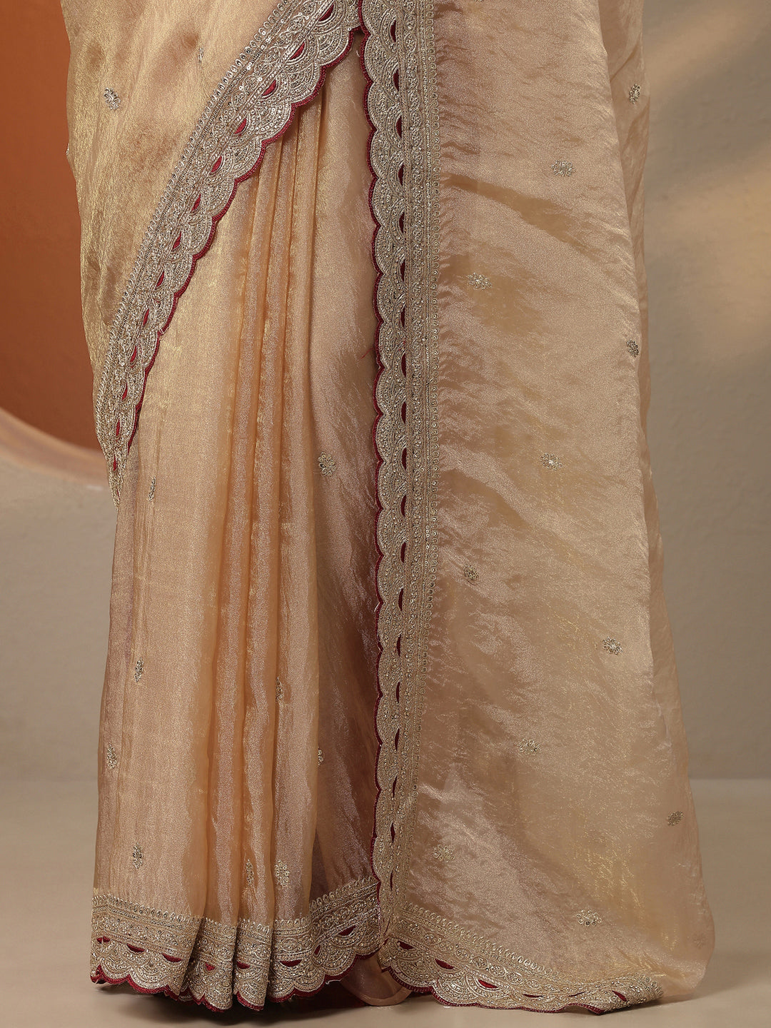  Beige Embroidered Organza Saree With Unstitched Blouse Piece 