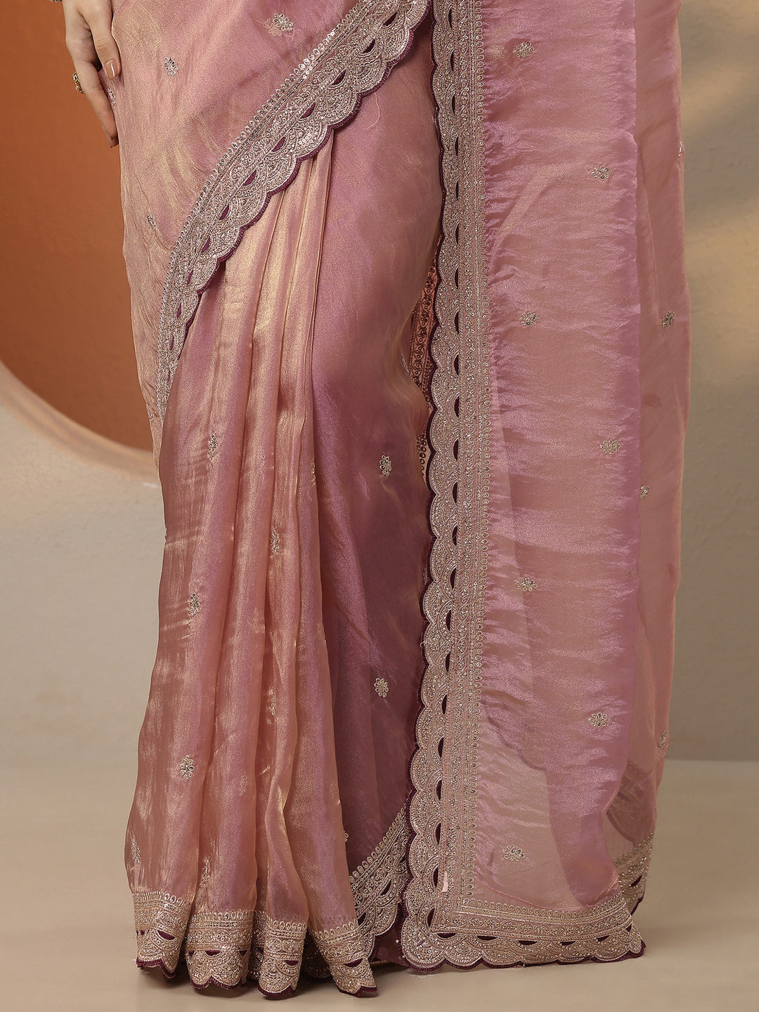  Pink Embroidered Organza Saree With Unstitched Blouse Piece 