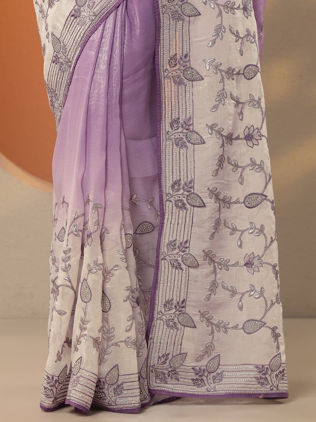  Lavender Embellished Organza Saree With Unstitched Blouse Piece 