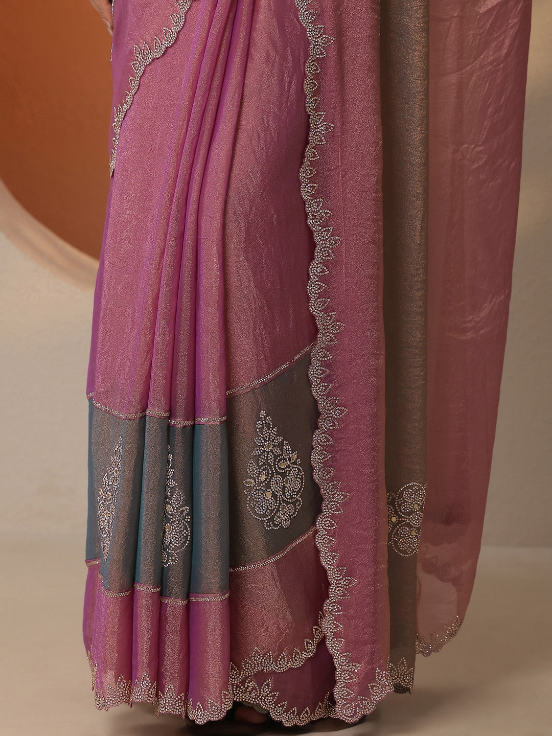  Multi Embellished Silk Blend Saree With Unstitched Blouse Piece 
