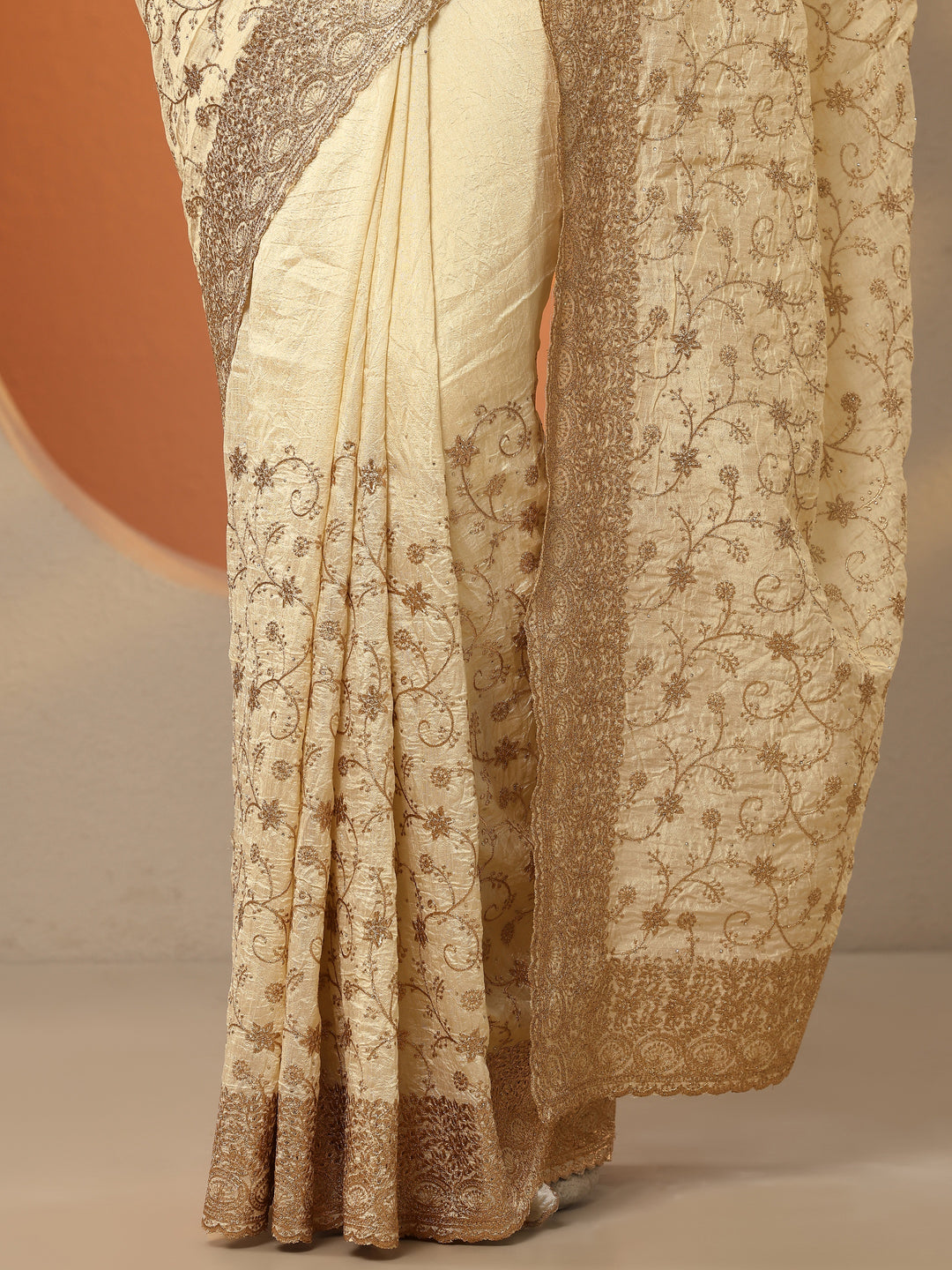  Gold Embellished Silk Blend Saree With Unstitched Blouse Piece 