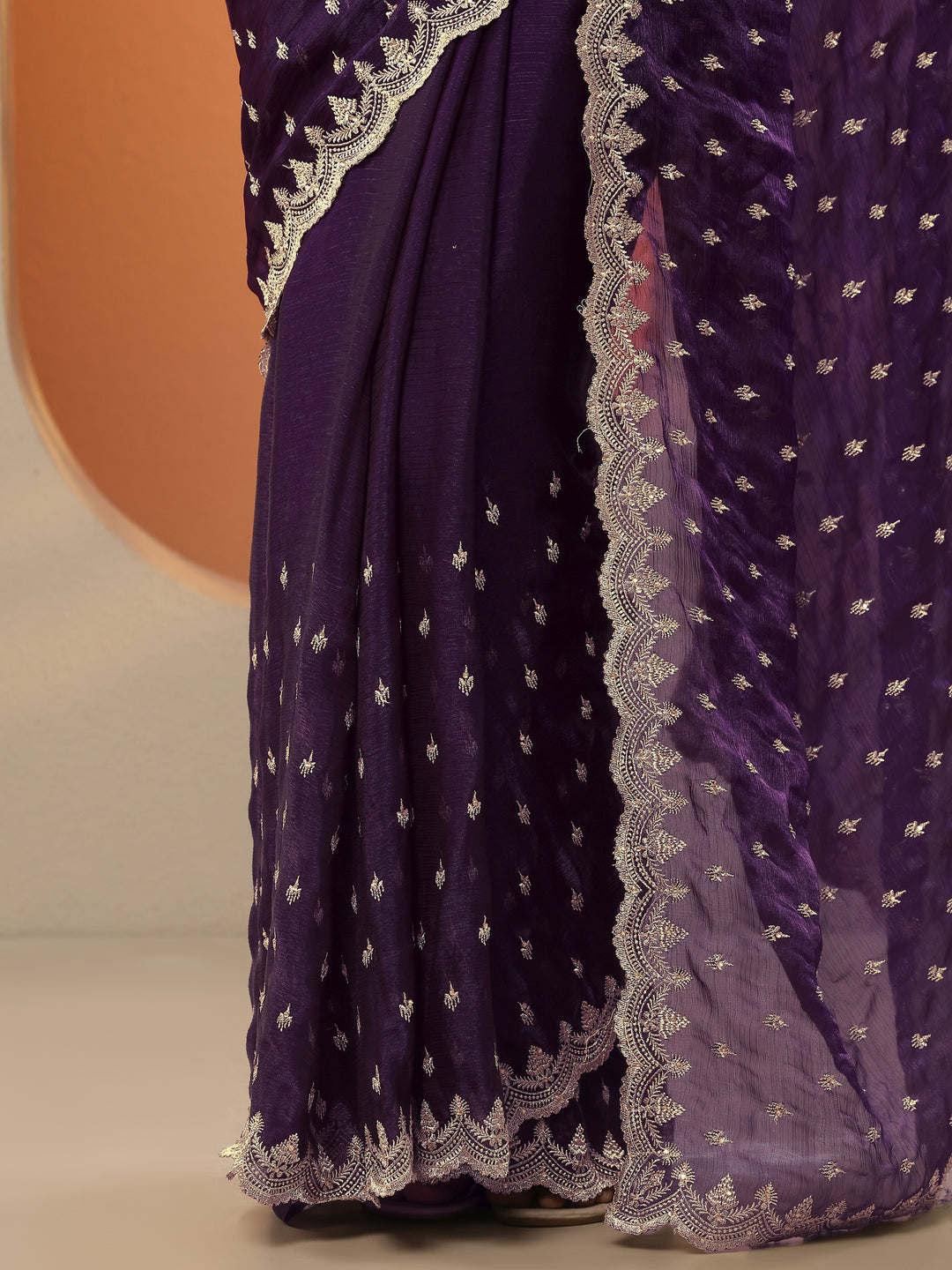  Purple Embroidered Organza Saree With Unstitched Blouse Piece 