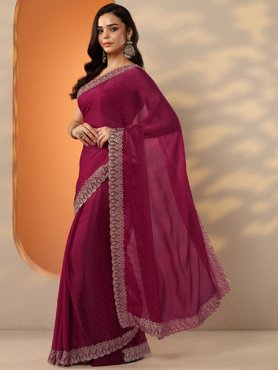  Red Embellished Organza Saree With Unstitched Blouse Piece 