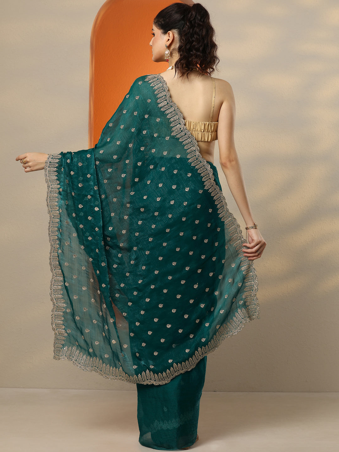  Green Embroidered Organza Saree With Unstitched Blouse Piece 