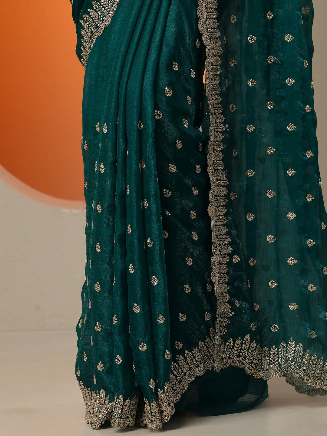  Green Embroidered Organza Saree With Unstitched Blouse Piece 