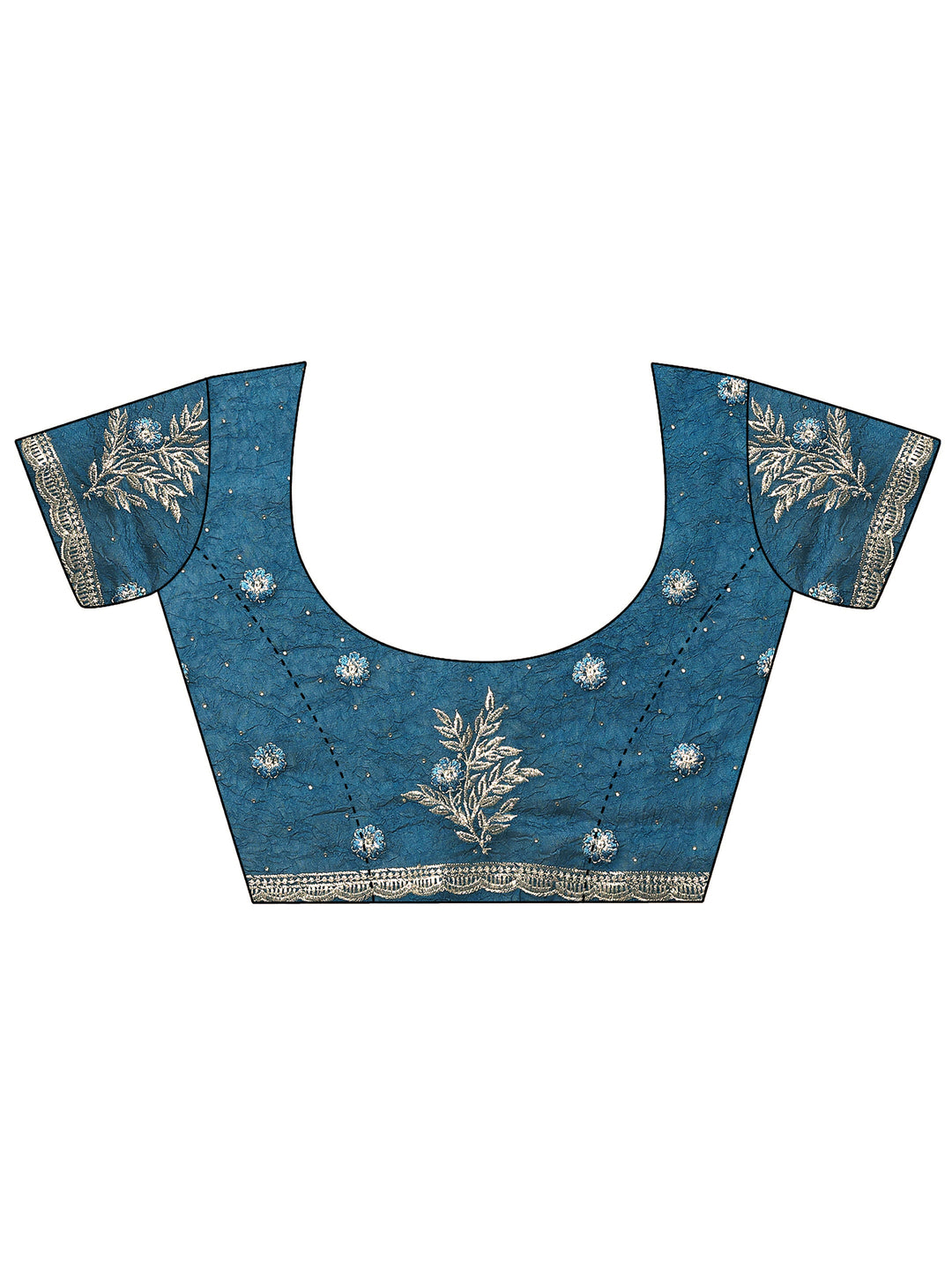  Blue Embellished Chinon Saree With Unstitched Blouse Piece 