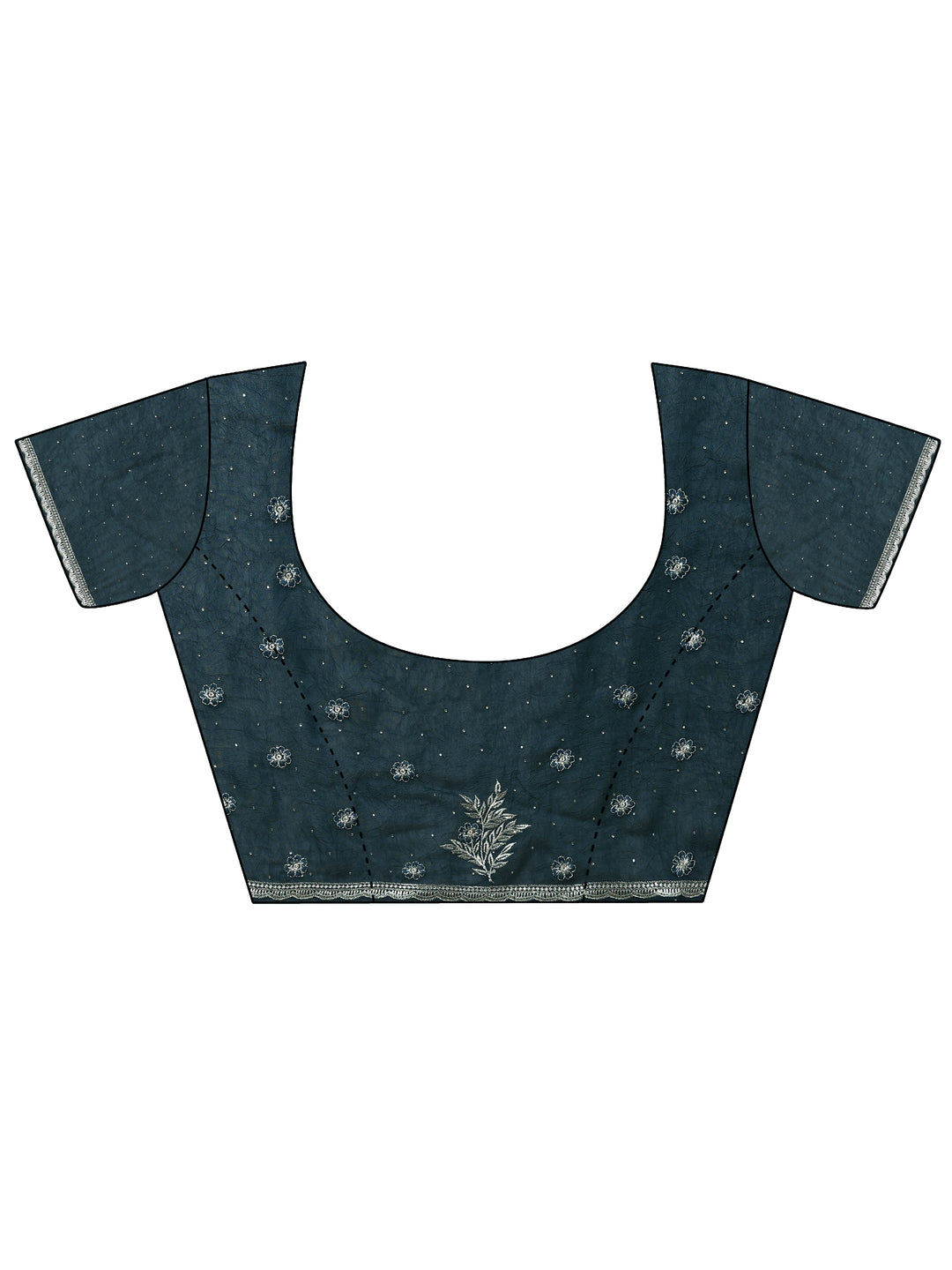  Navy Blue Embellished Chinon Saree With Unstitched Blouse Piece 