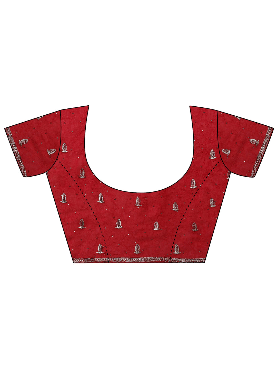  Red Embellished Organza Saree With Unstitched Blouse Piece 