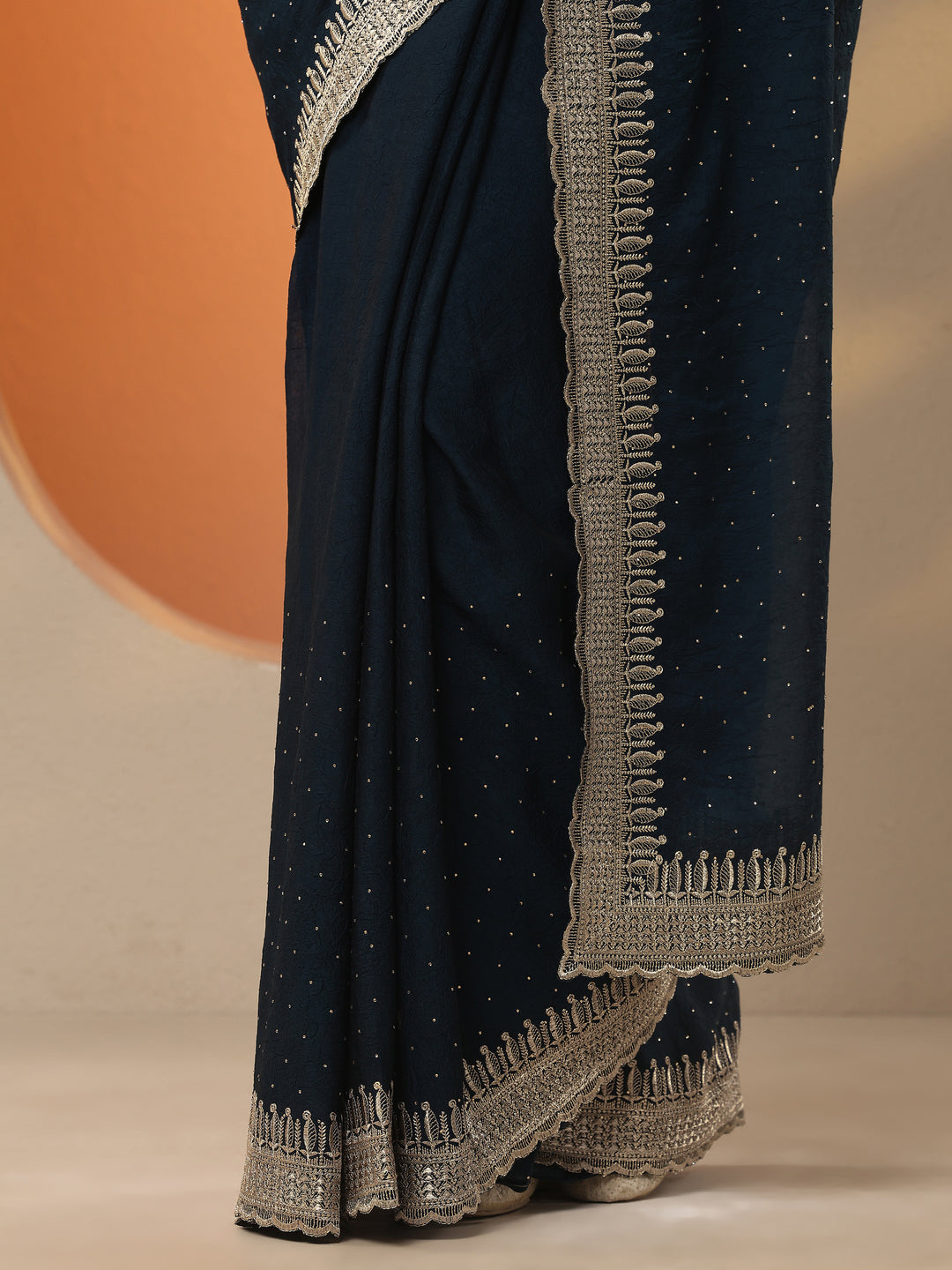  Blue Embellished Organza Saree With Unstitched Blouse Piece 