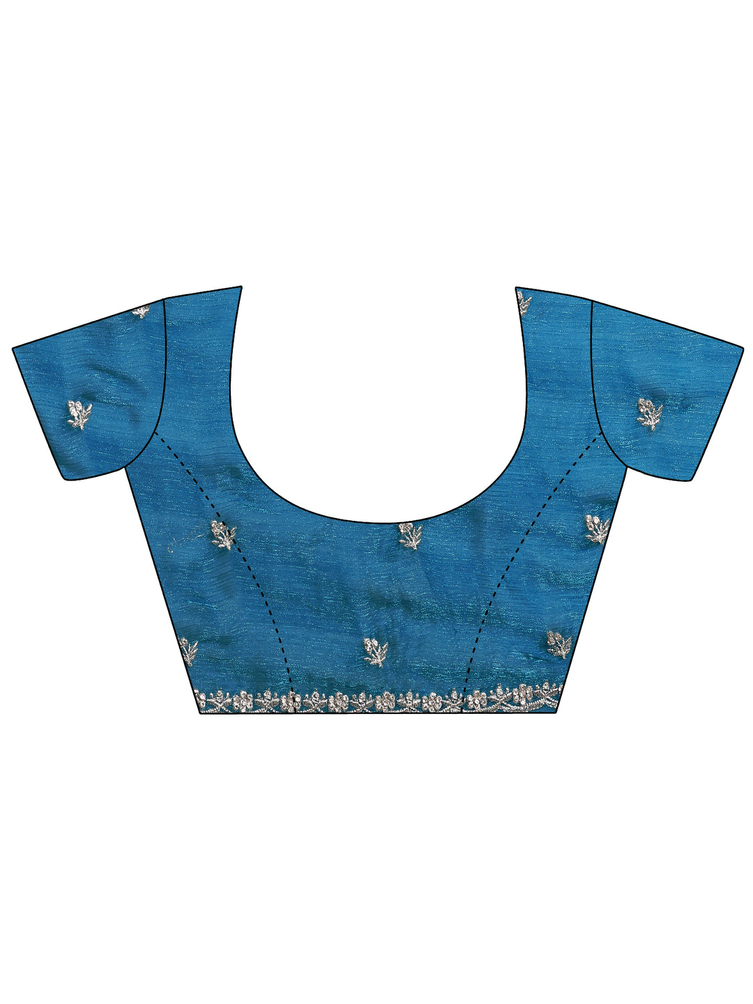  Teal Embroidered Organza Saree With Unstitched Blouse Piece 